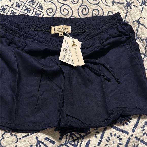 Oxford Drawstring Women's Navy Cotton Cabana Shorts - Picture 8 of 8